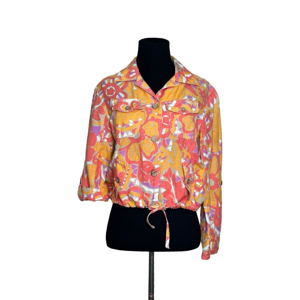 Ruby Rd. Pink orange purple crop buttoned jacket size 6P